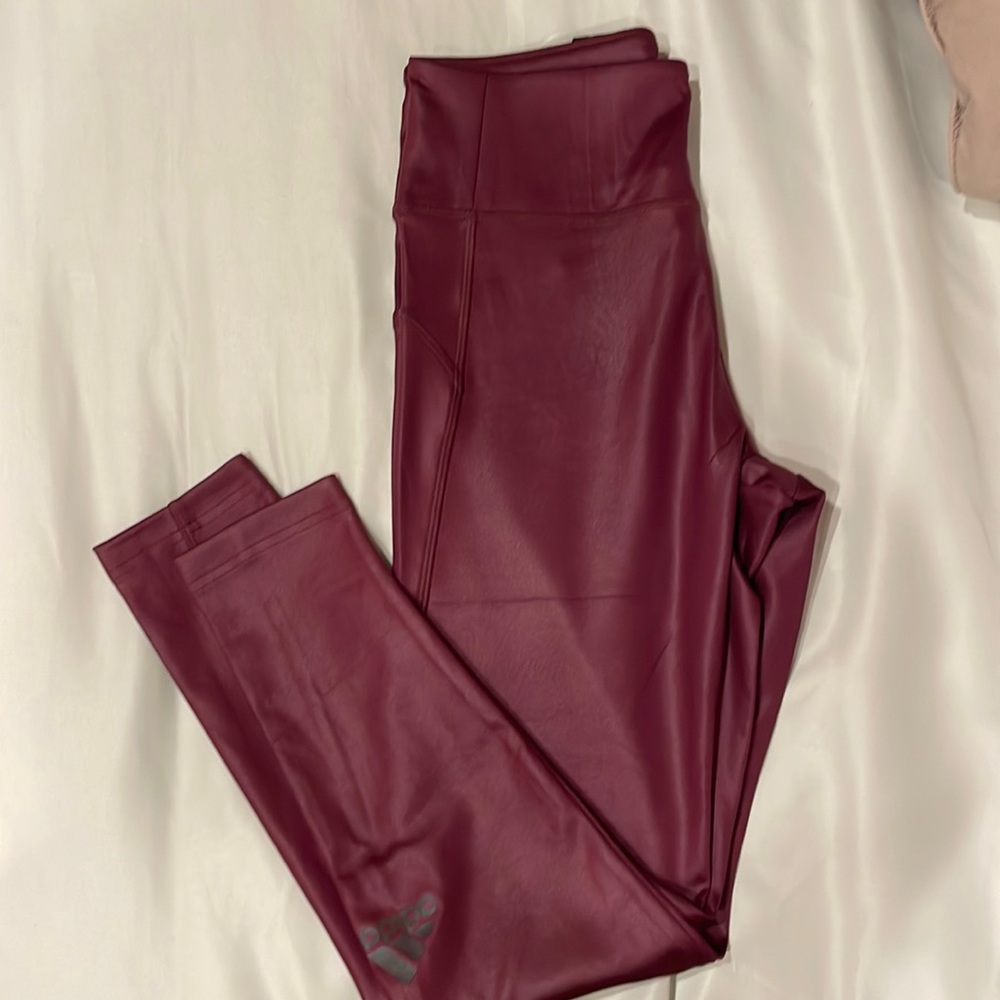 adidas purple shiny leggings zoe saldana